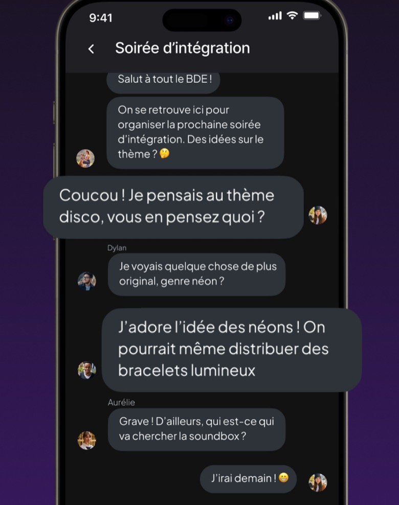 Le chat intégré à un événement FestUp.